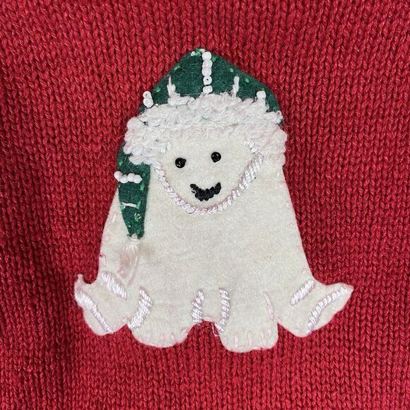 Heirloom Collectibles Polar Bear Snowflake Christmas Sweater L Red Faux Fur Zip - Picture 5 of 9